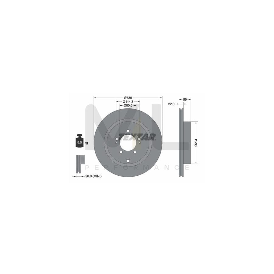 TEXTAR 92223700 Brake Disc for MITSUBISHI Lancer VIII Saloon (CY_A, CZ_A) Internally Vented, without wheel hub, without wheel studs  - 1 piece
