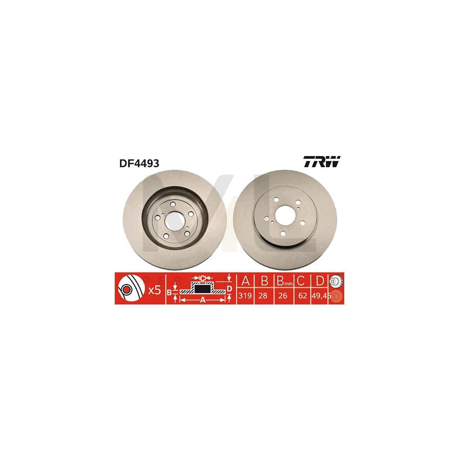 TRW DF4493 Brake Disc Vented, Painted  - 1 piece