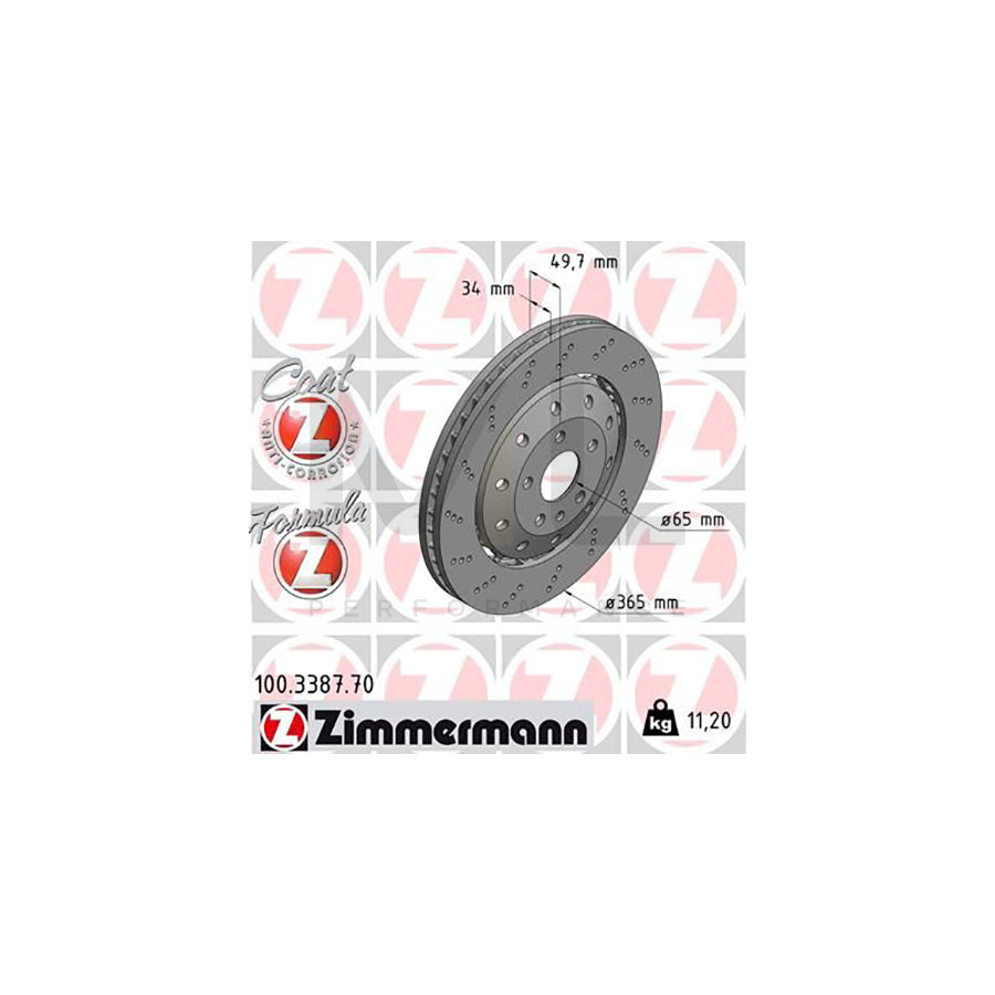 ZIMMERMANN 100.3387.70 Brake Disc for AUDI Q3 (8UB, 8UG) Perforated, Two-piece brake disc, Vented, Coated, Alloyed / High-carbon  - 1 piece