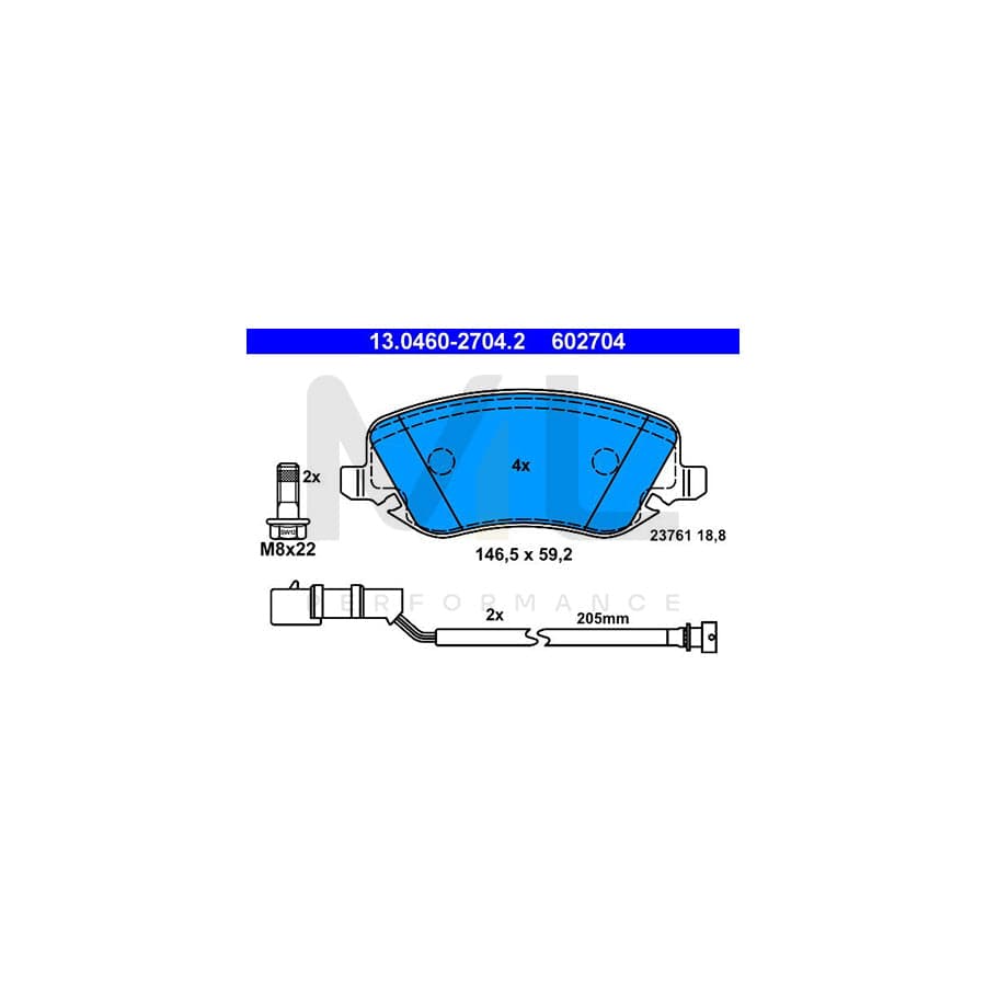 ATE 13.0460-2704.2 Brake pad set for LANCIA Thesis (841) incl. wear warning contact, with brake caliper screws