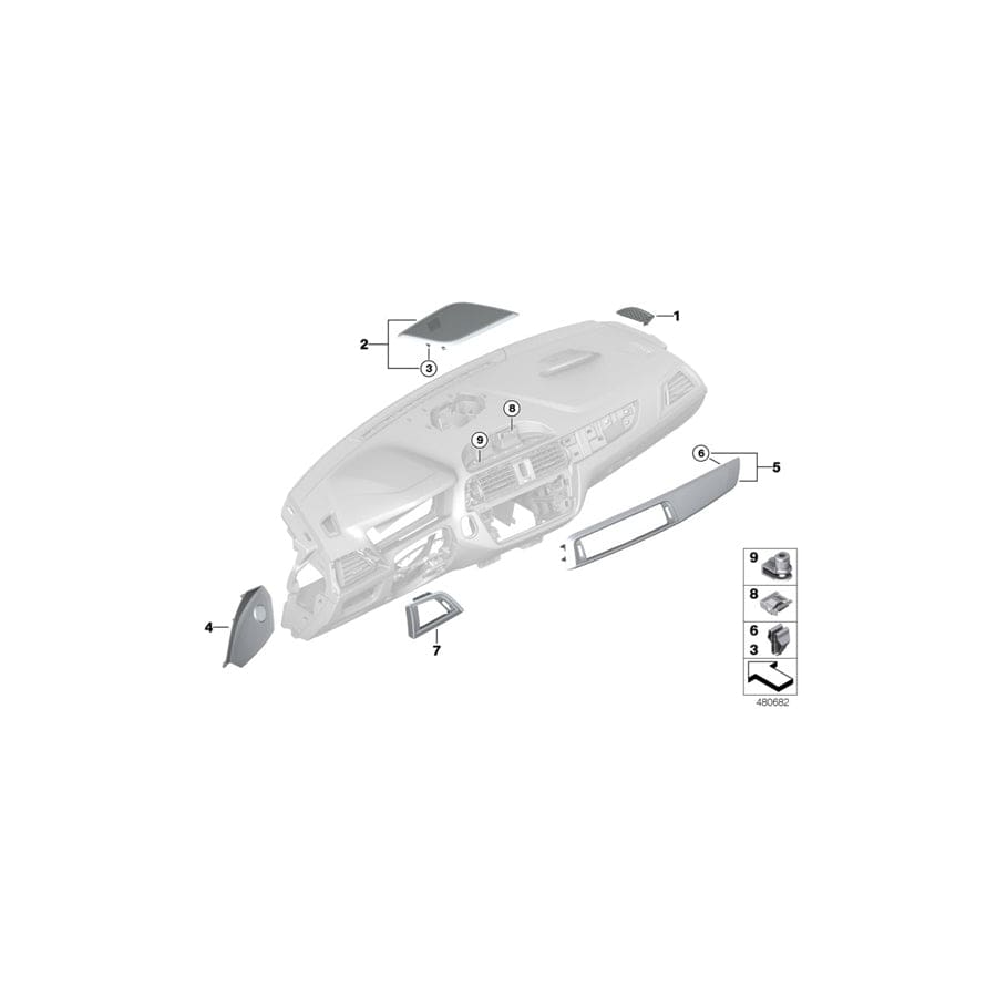 Genuine BMW 51456809409 F22 F23 Cover Panel Dashboard Fineline Pur PERLGLANZ CHROM (Inc. 218d, 225d & 230iX)