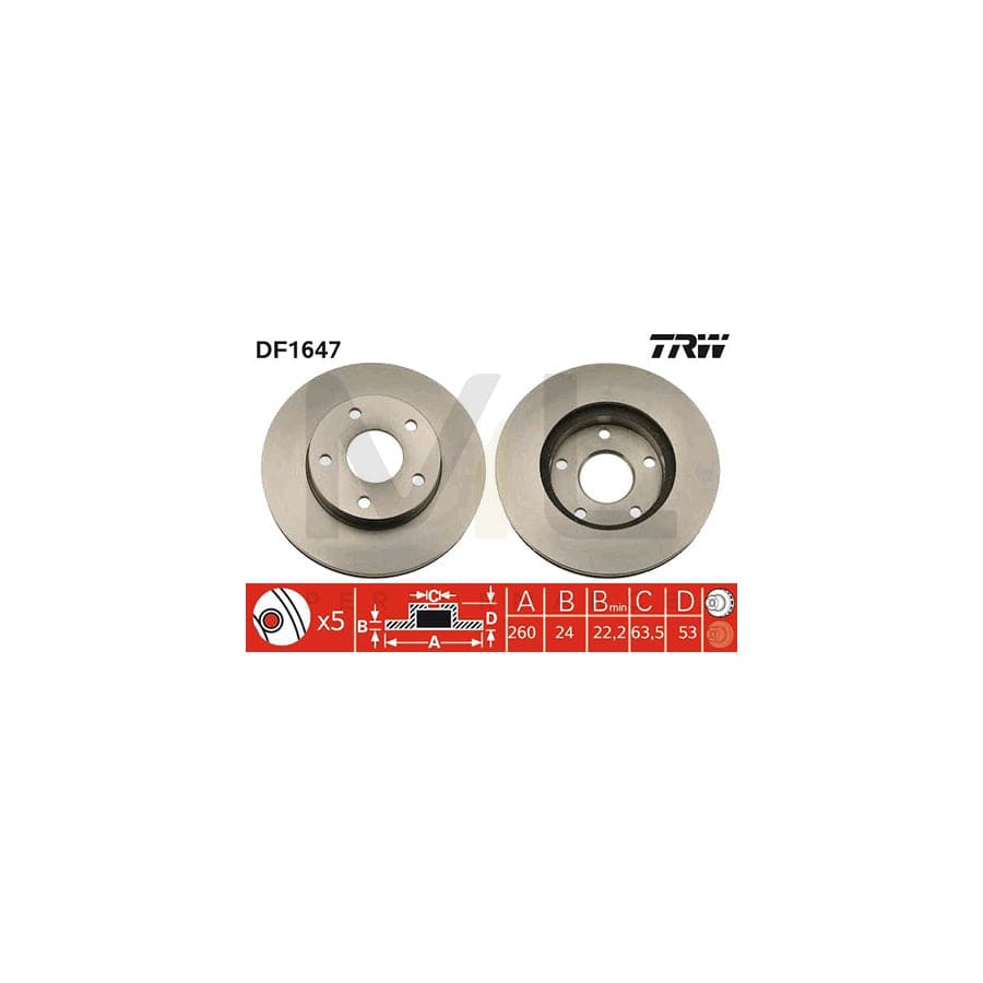 TRW DF1647 Brake Disc for FORD SCORPIO Vented, Painted  - 1 piece