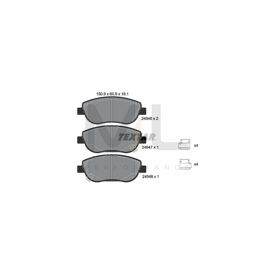 TEXTAR 2494601 Brake pad set with acoustic wear warning, with accessories