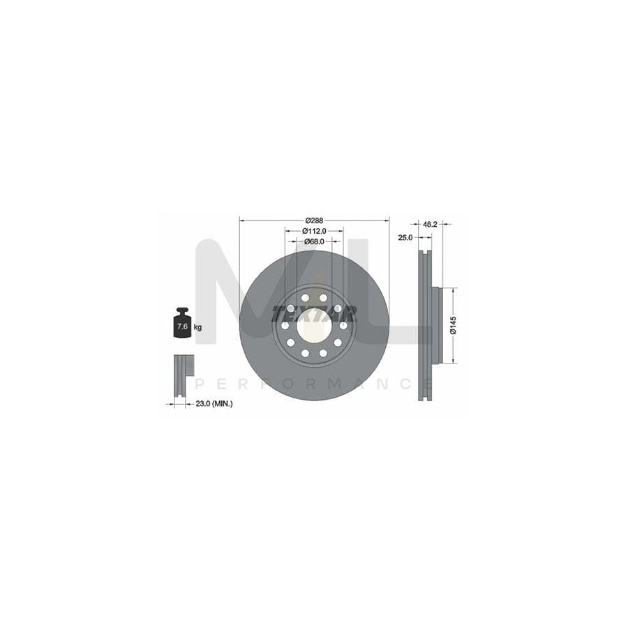 TEXTAR PRO+ 92121005 Brake Disc Externally Vented, Coated, High-carbon, without wheel hub, without wheel studs  - 1 piece