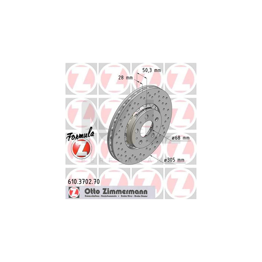 ZIMMERMANN FORMULA Z COAT Z 610.3702.70 Brake Disc Perforated, Two-piece brake disc, Vented, Coated  - 1 piece