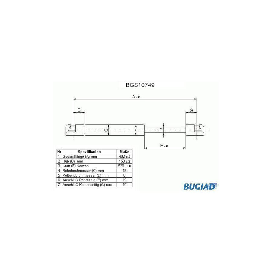 BUGIAD Bgs10749 Tailgate Strut for Audi Tt Coupe (8N3)