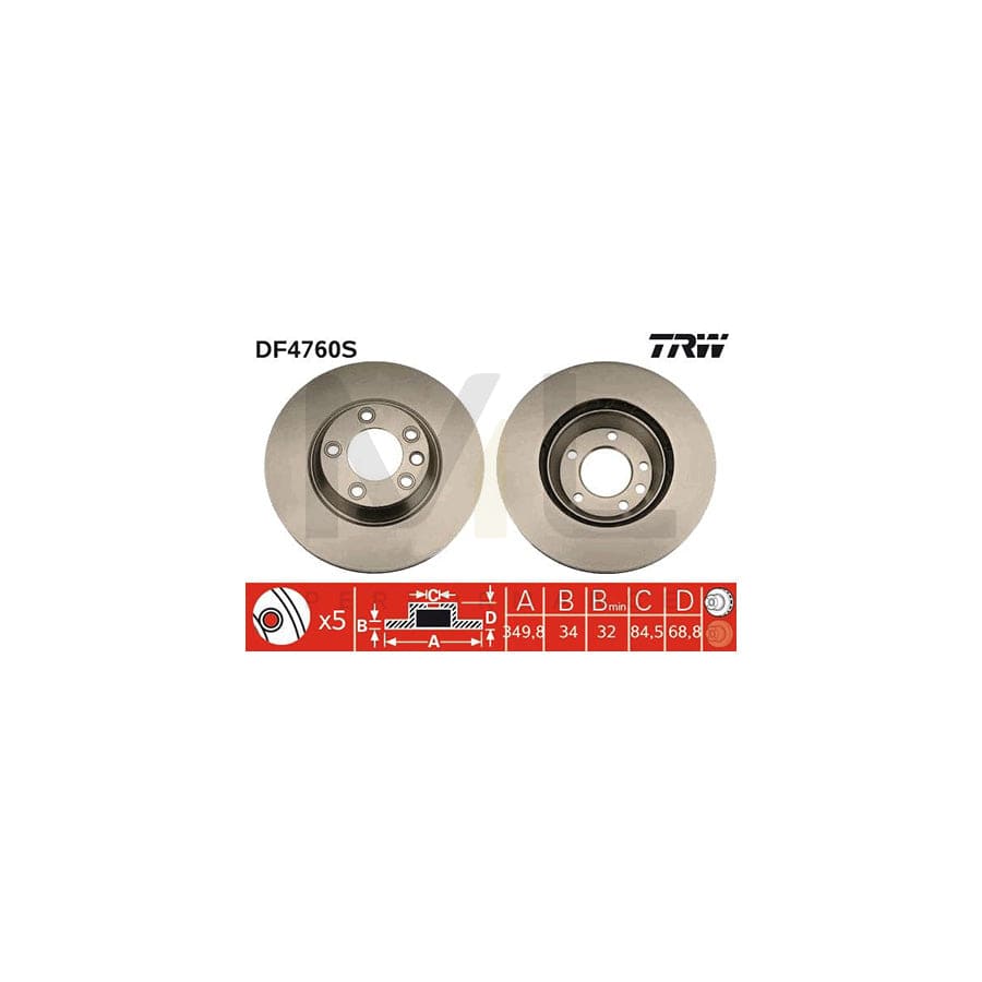 TRW DF4760S Brake Disc Vented, Painted, High-carbon