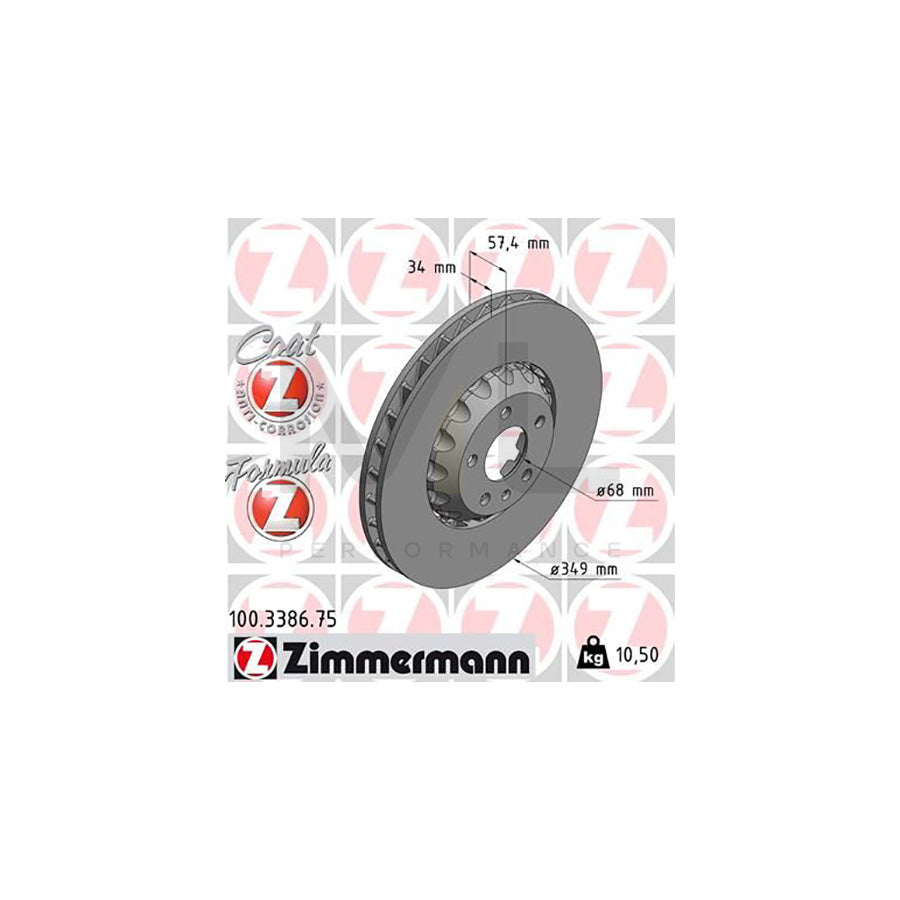 ZIMMERMANN 100.3386.75 Brake Disc Two-piece brake disc, Vented, Coated, Alloyed / High-carbon  - 1 piece