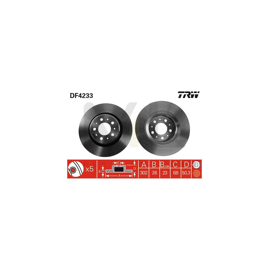 TRW DF4233 Brake Disc Vented, Painted  - 1 piece