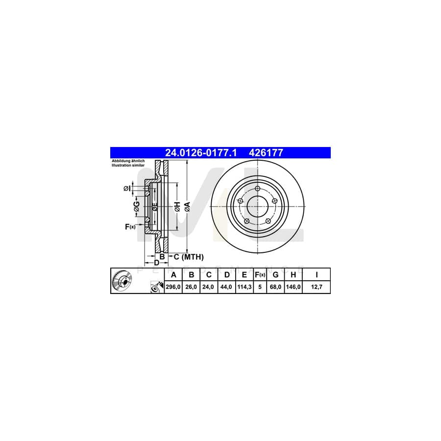 ATE 24.0126-0177.1 Brake Disc Vented, Coated  - 1 piece