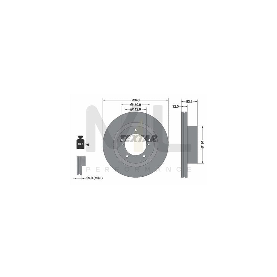 TEXTAR PRO 92204603 Brake Disc Internally Vented, Coated, without wheel hub, without wheel studs  - 1 piece