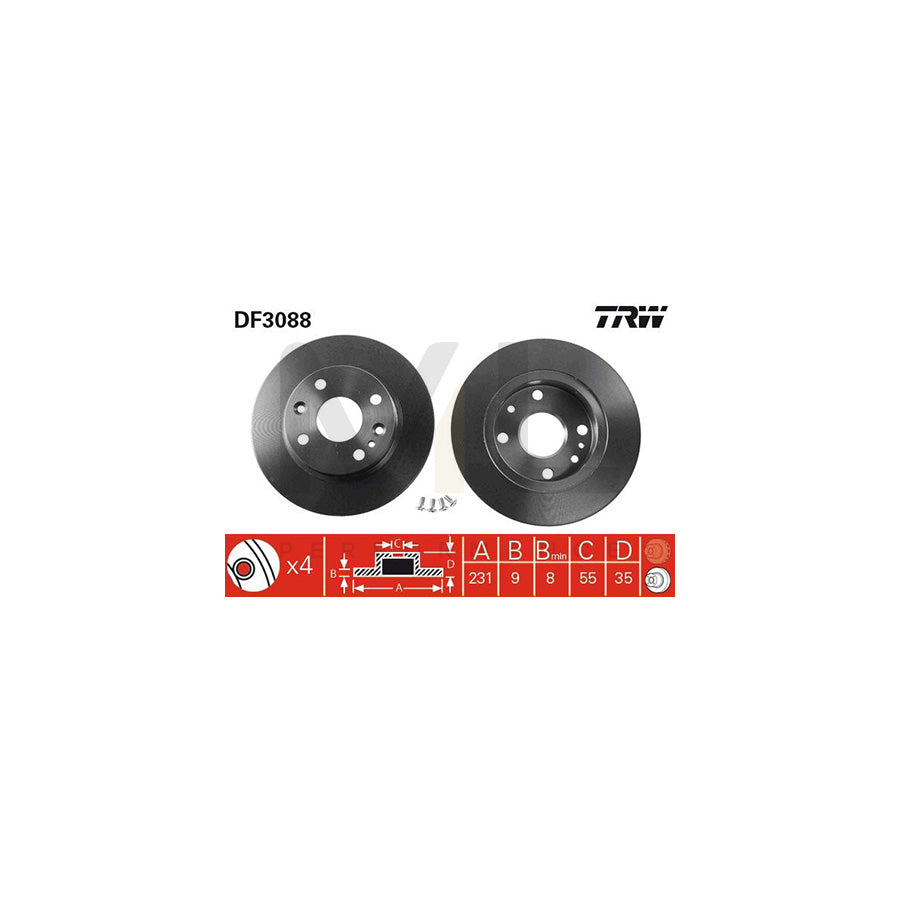 TRW DF3088 Brake Disc Solid, with bolts/screws  - 1 piece