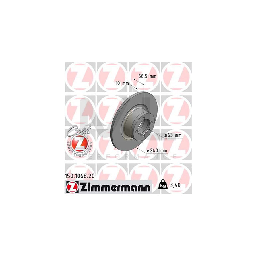 ZIMMERMANN COAT Z 150.1068.20 Brake Disc Solid, Coated  - 1 piece