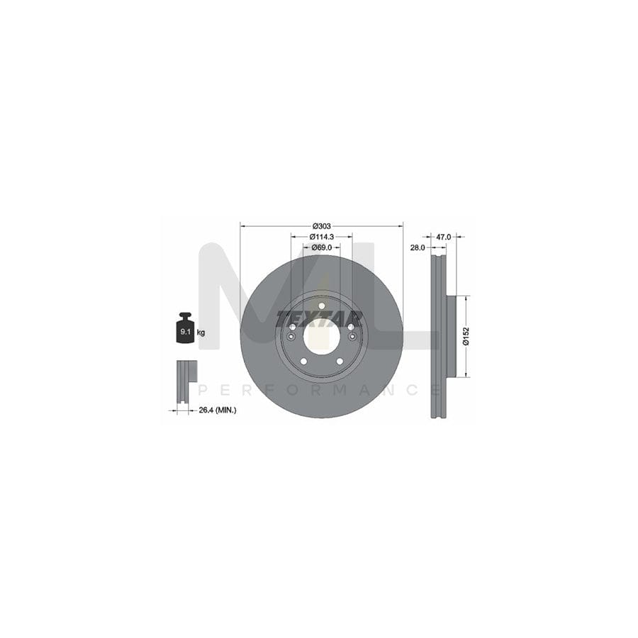 TEXTAR PRO 92273303 Brake Disc Internally Vented, Coated, without wheel hub, without wheel studs  - 1 piece