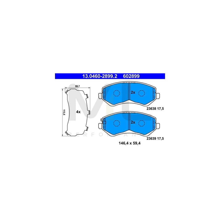 ATE 13.0460-2899.2 Brake pad set with acoustic wear warning, with anti-squeak plate