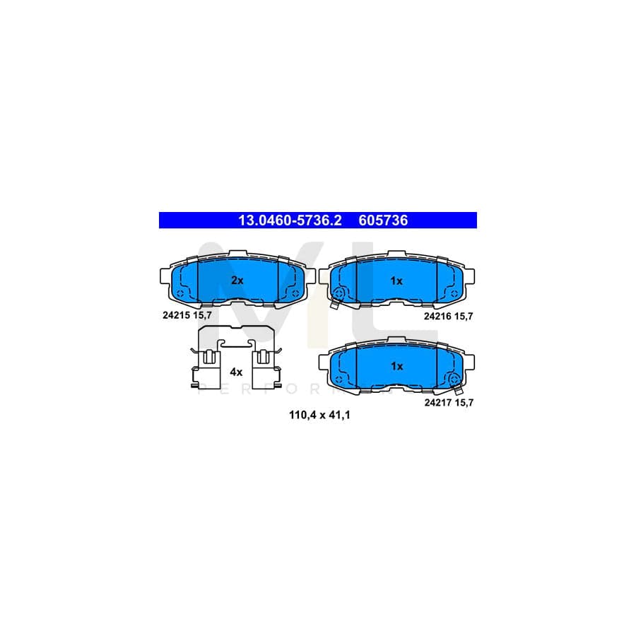 ATE 13.0460-5736.2 Brake pad set for MAZDA MPV II (LW) with acoustic wear warning, with accessories