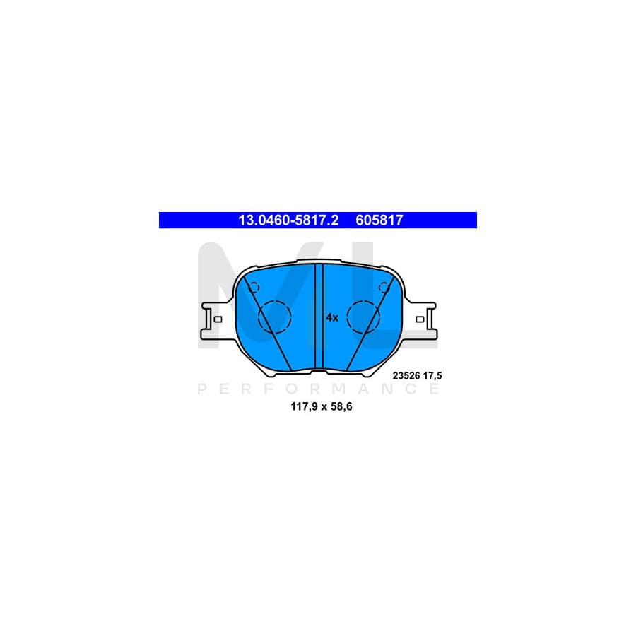 ATE 13.0460-5817.2 Brake pad set excl. wear warning contact, prepared for wear indicator
