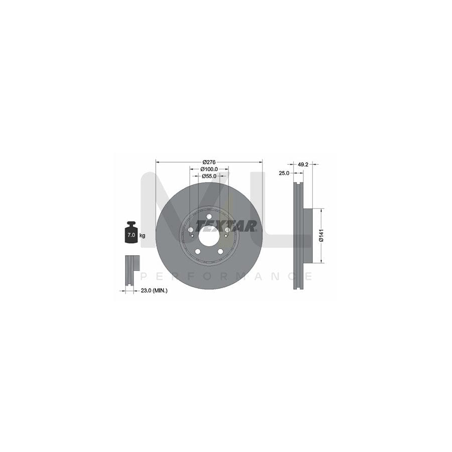 TEXTAR PRO 92126403 Brake Disc for TOYOTA AVENSIS Externally Vented, Coated, without wheel hub, without wheel studs  - 1 piece