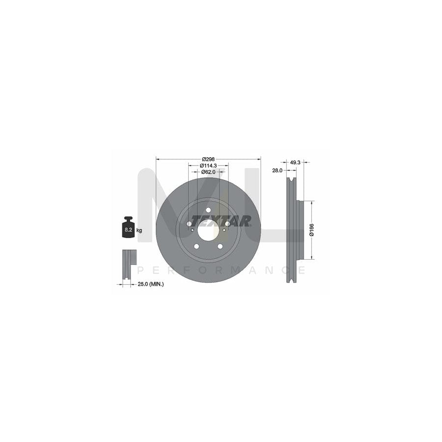 TEXTAR 92315703 Brake Disc Externally Vented, Coated, without wheel hub, without wheel studs  - 1 piece