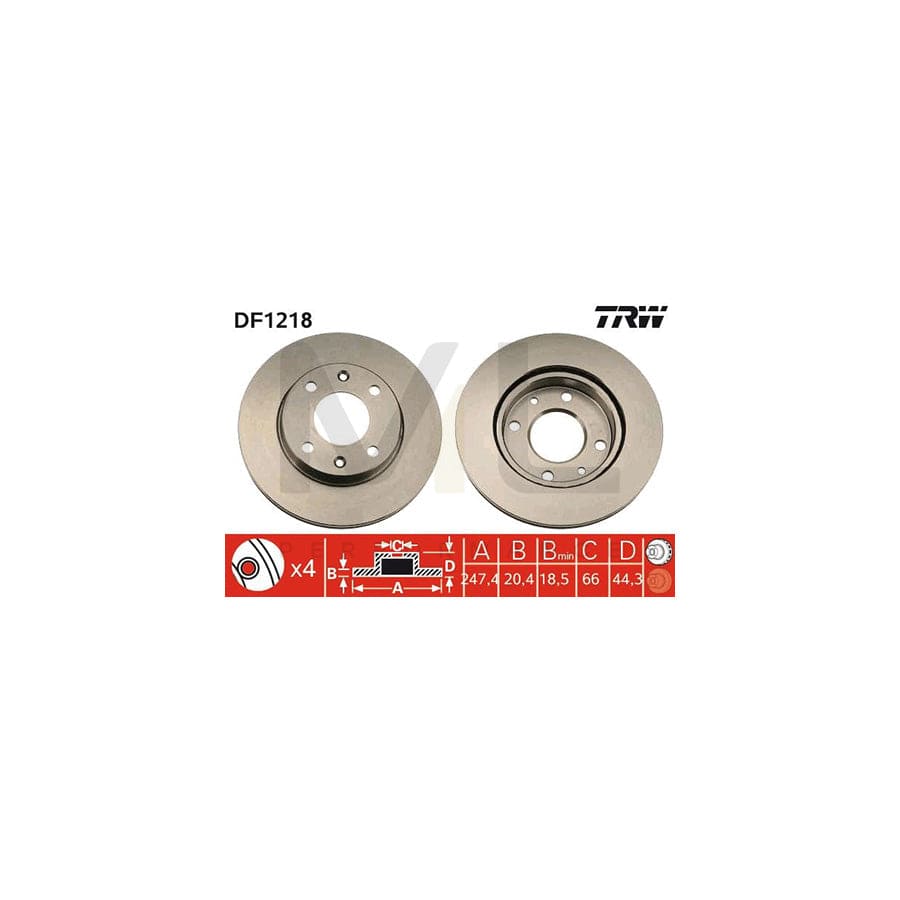 TRW DF1218 Brake Disc Vented, Painted, with bolts/screws  - 1 piece
