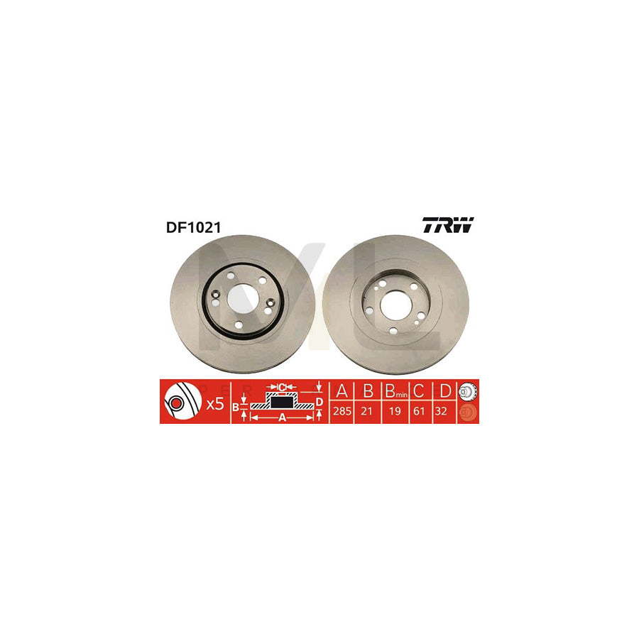 TRW DF1021 Brake Disc for RENAULT 21 Saloon Vented  - 1 piece