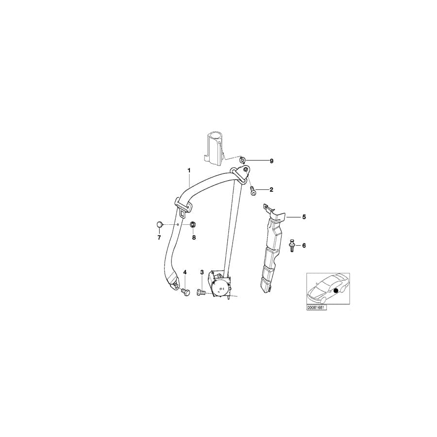 Genuine BMW 72117000948 E52 Rght Frnt Upper Belt W/O Force Limiter SCHWARZ (Inc. Z8)