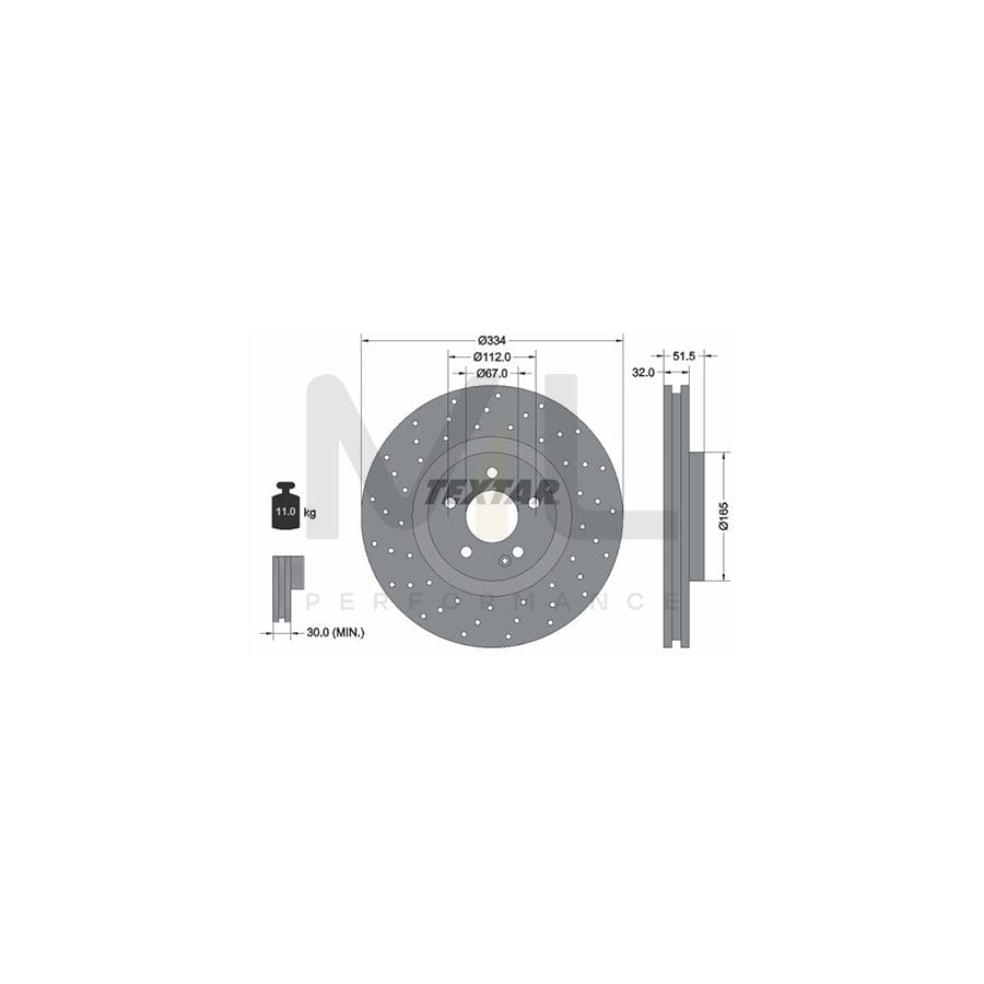 TEXTAR 92123800 Brake Disc suitable for MERCEDES-BENZ SL Convertible (R129) Internally Vented, Perforated, without wheel hub, without wheel studs  - 1 piece