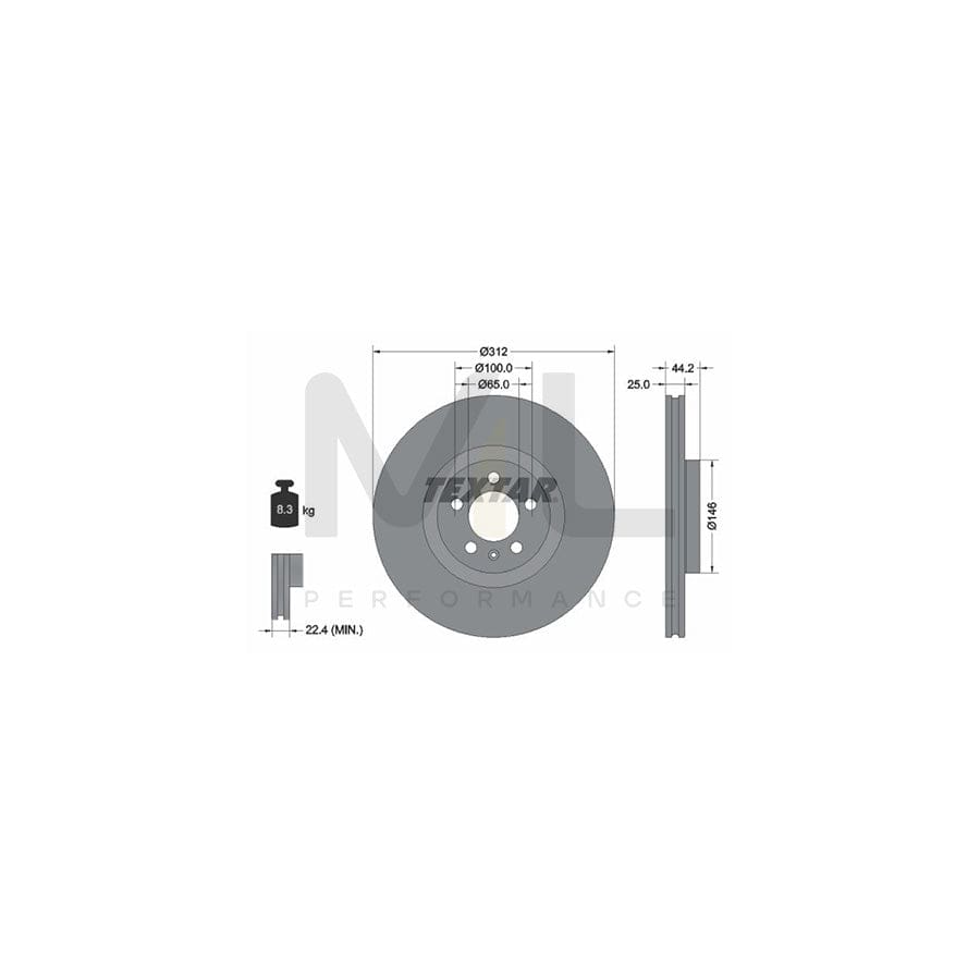 TEXTAR 92306405 Brake Disc for AUDI A1 Internally Vented, Coated, High-carbon, without wheel hub, without wheel studs  - 1 piece