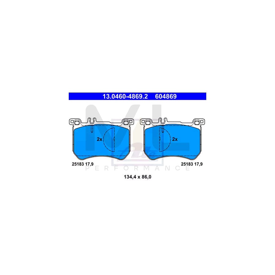 ATE 13.0460-4869.2 Brake pad set excl. wear warning contact, prepared for wear indicator