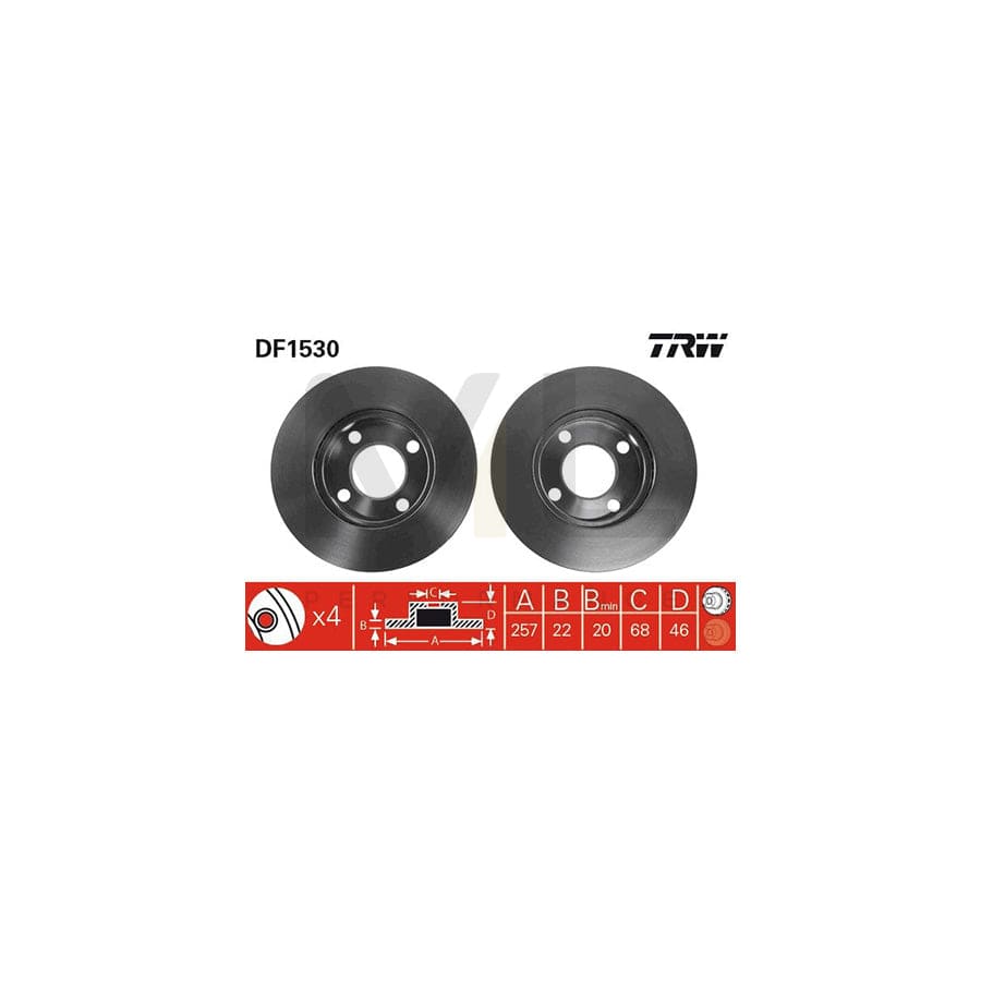 TRW DF1530 Brake Disc Vented, Painted, High-carbon  - 1 piece