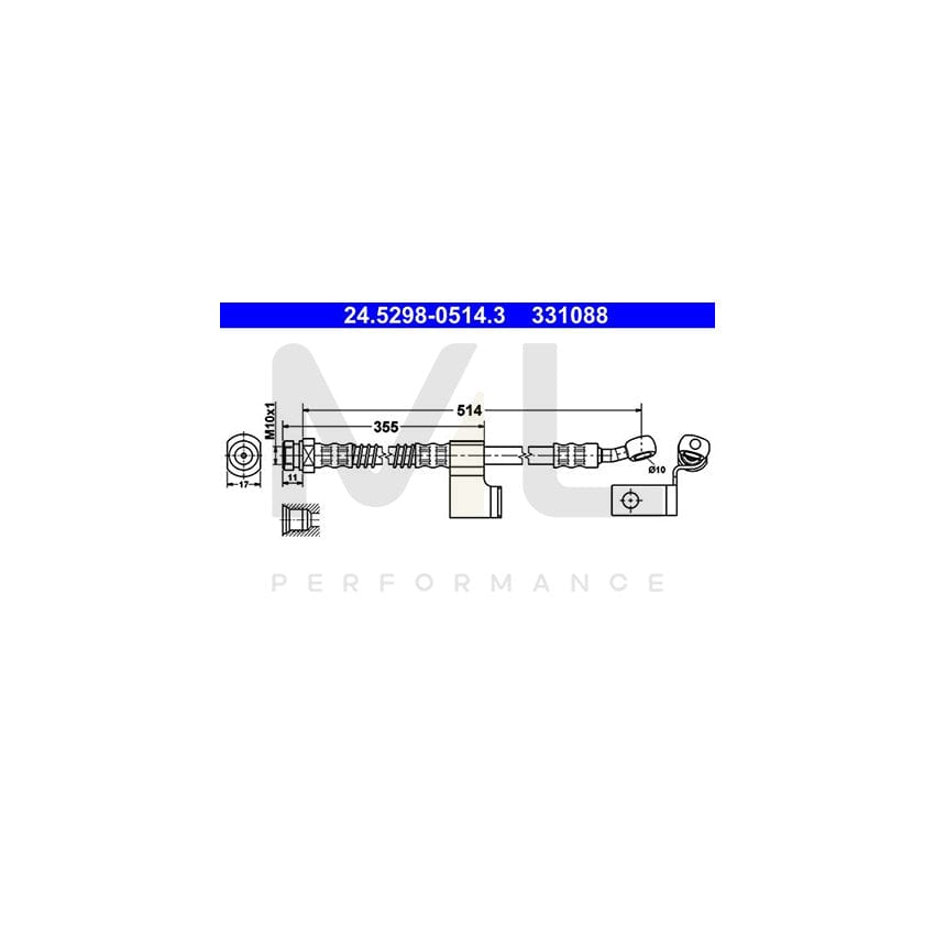 ATE 24.5298-0514.3 Brake Hose for HYUNDAI Matrix (FC) 514mm, M10x1
