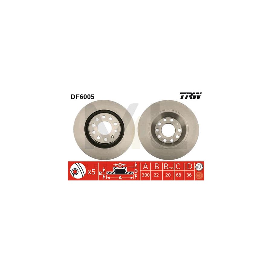 TRW DF6005 Brake Disc for AUDI A4 Vented  - 1 piece