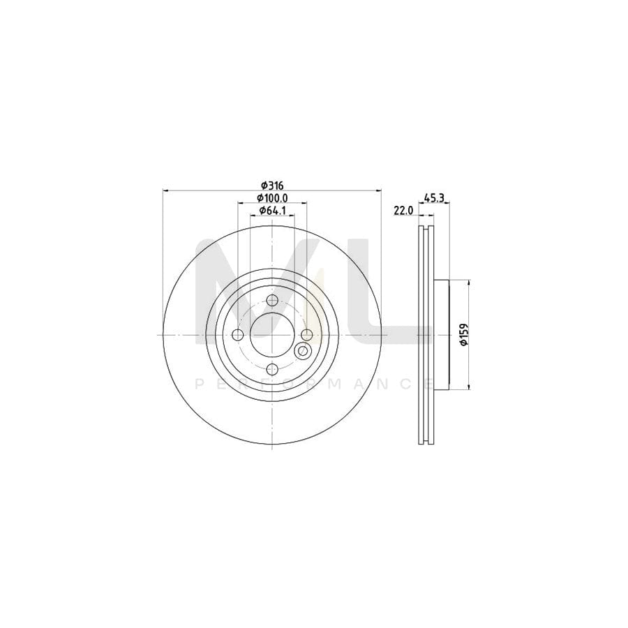 HELLA PRO 8DD 355 119-441 Brake Disc Internally Vented, Coated, without wheel hub, without wheel studs | ML Performance Car Parts
