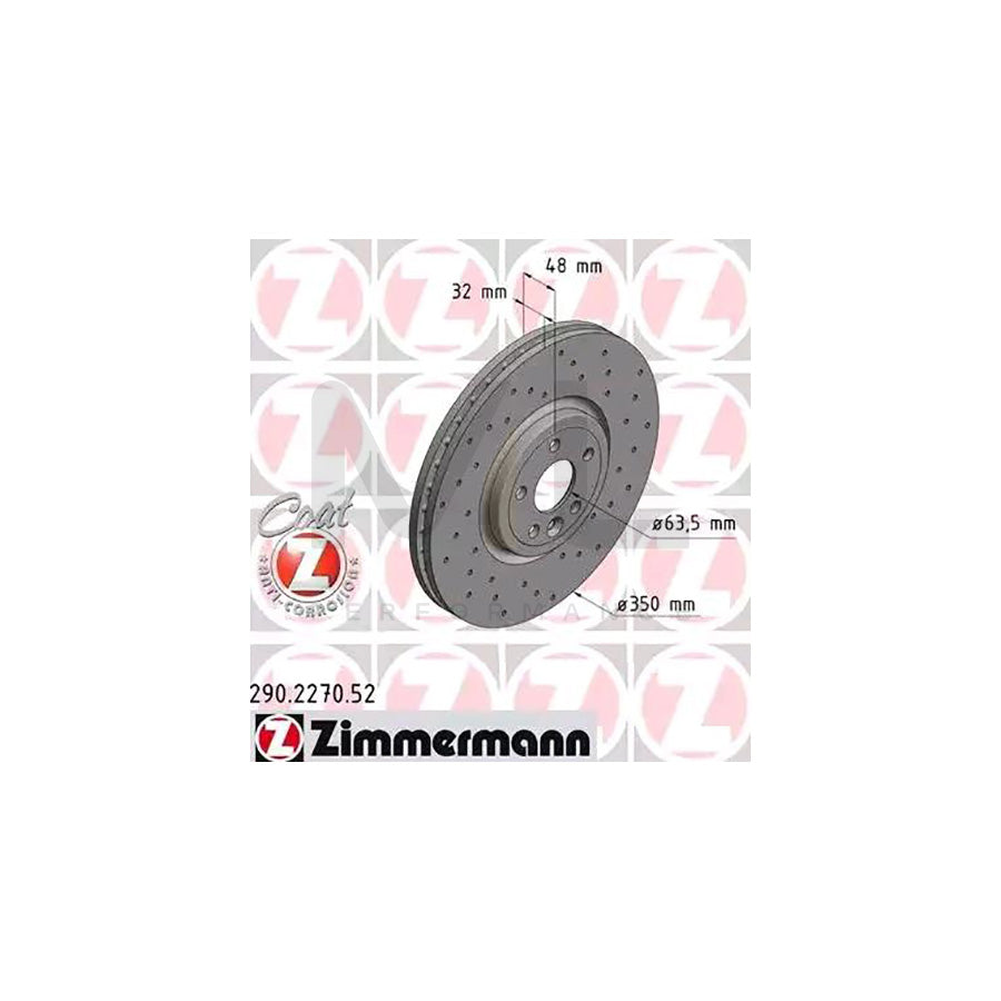 ZIMMERMANN SPORT COAT Z 290.2270.52 Brake Disc Internally Vented, Perforated, Coated, High-carbon  - 1 piece