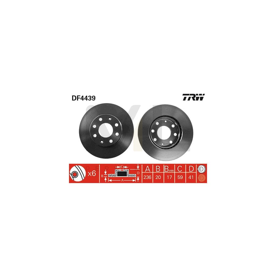 TRW DF4439 Brake Disc Vented, Painted, High-carbon  - 1 piece