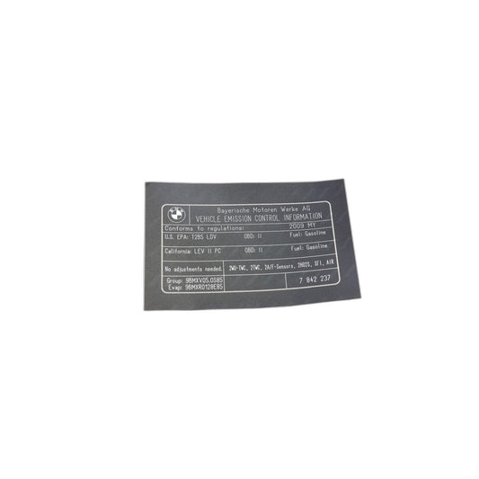 Genuine BMW 71227842237 E60 E63 E64 Label "Exhaust Emission" MJ09 (Inc. M5 & M6)