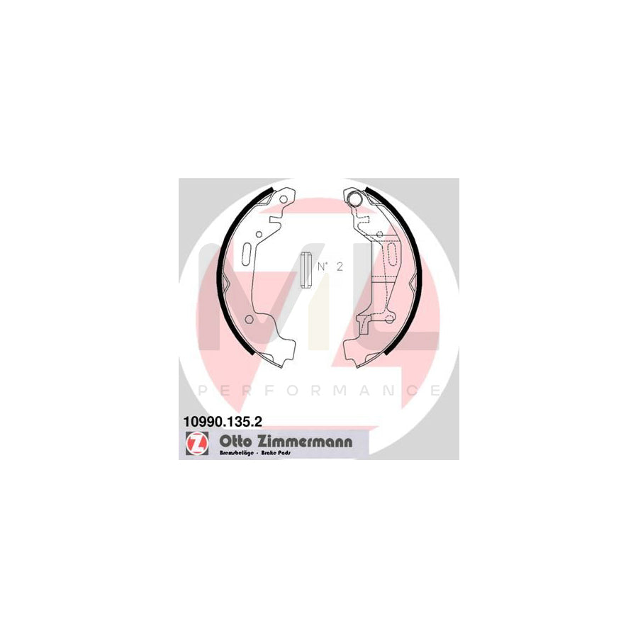 ZIMMERMANN 10990.135.2 Brake Shoe Set Photo corresponds to scope of supply, with lever