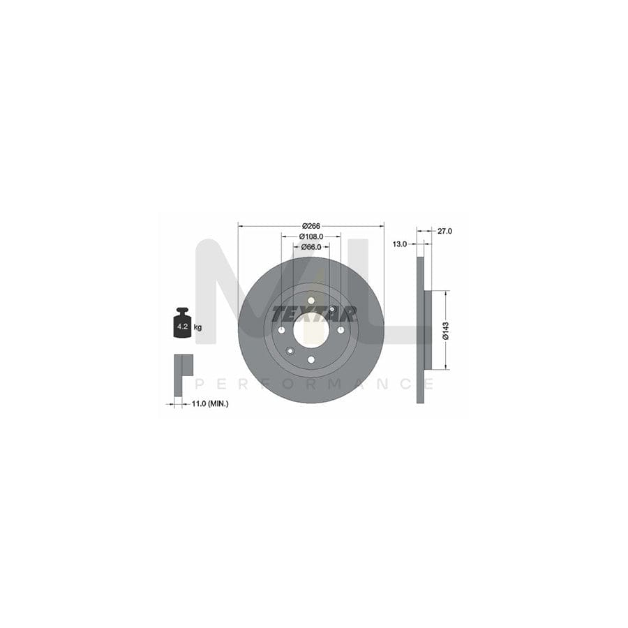 TEXTAR 92089100 Brake Disc Solid, without wheel hub, without wheel studs  - 1 piece