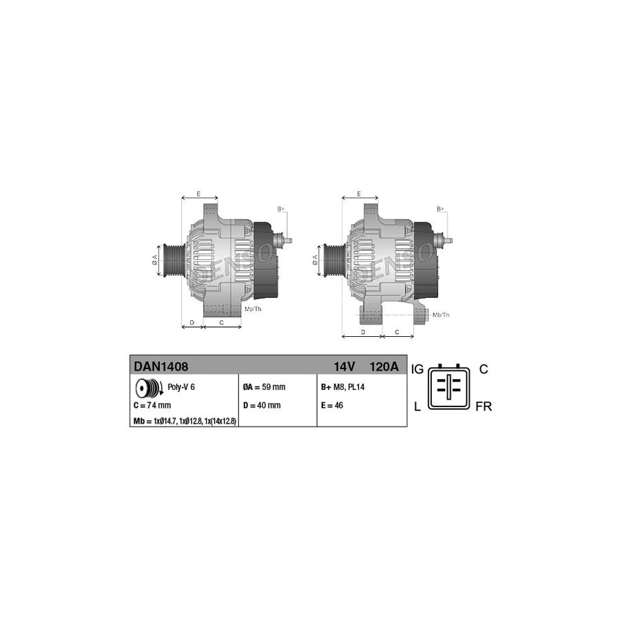 DENSO DAN1408 Alternator