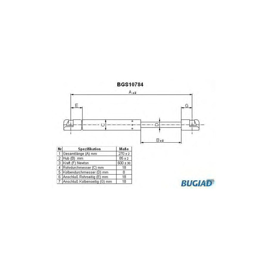 BUGIAD Bgs10784 Tailgate Strut for Audi Cabriolet B4 (8G7)