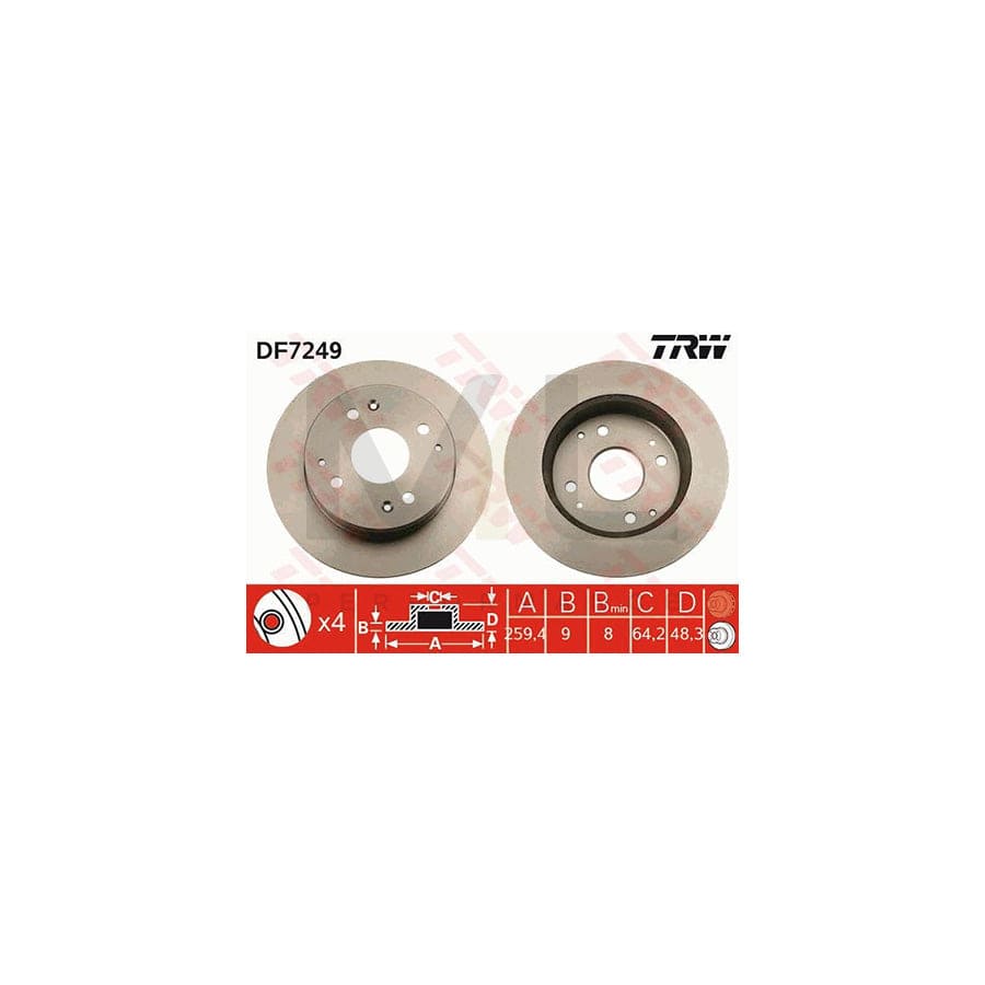 TRW DF7249 Brake Disc for HONDA ACCORD Solid, Painted  - 1 piece