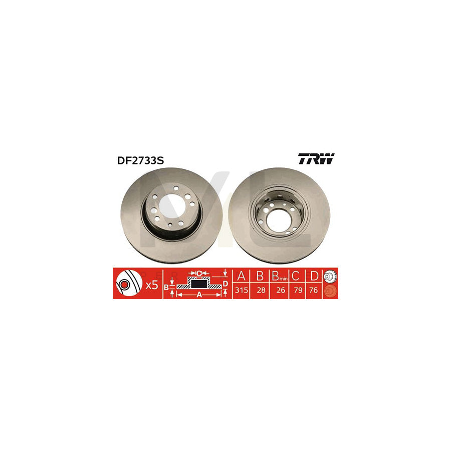 TRW DF2733S Brake Disc for BMW 5 Series Vented  - 1 piece