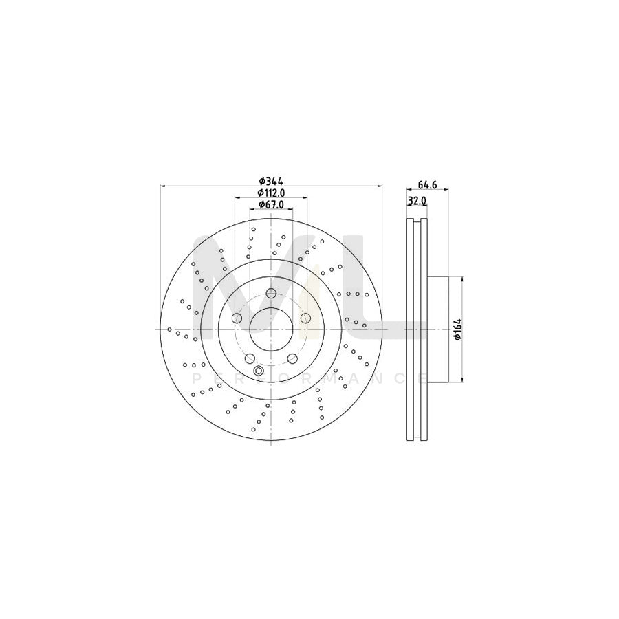 HELLA PRO 8DD 355 116-951 Brake Disc Internally Vented, Perforated, Coated, without wheel hub, without wheel studs | ML Performance Car Parts