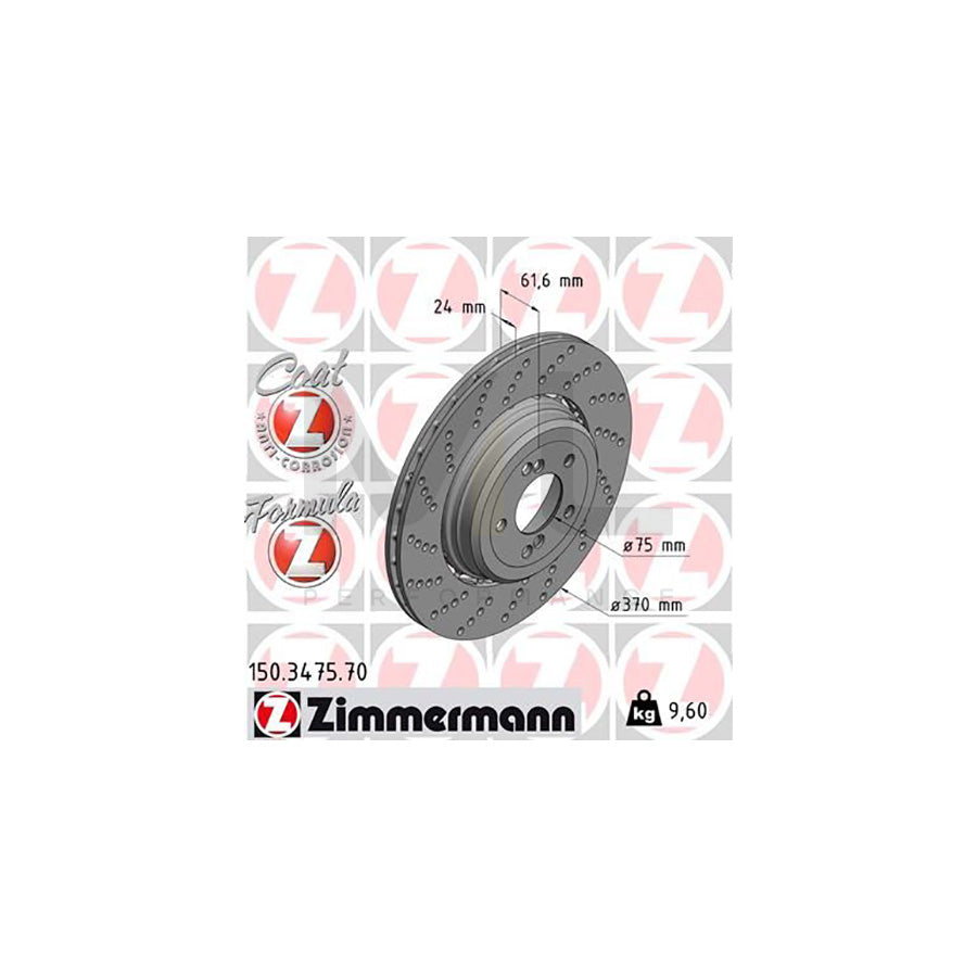 ZIMMERMANN FORMULA Z COAT Z 150.3475.70 Brake Disc Perforated, Two-piece brake disc, Vented, Coated, Alloyed / High-carbon