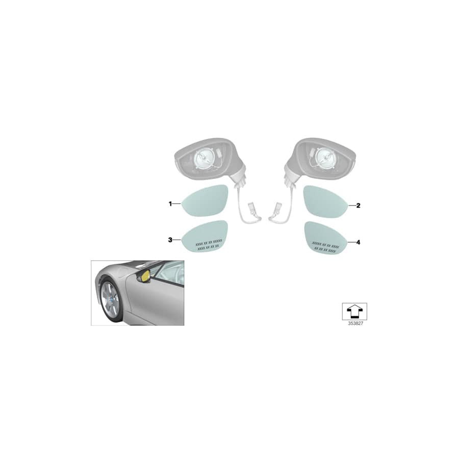 Genuine BMW 51167251684 I15 Mirror Glas Heated Convex Right (Inc. Z4)