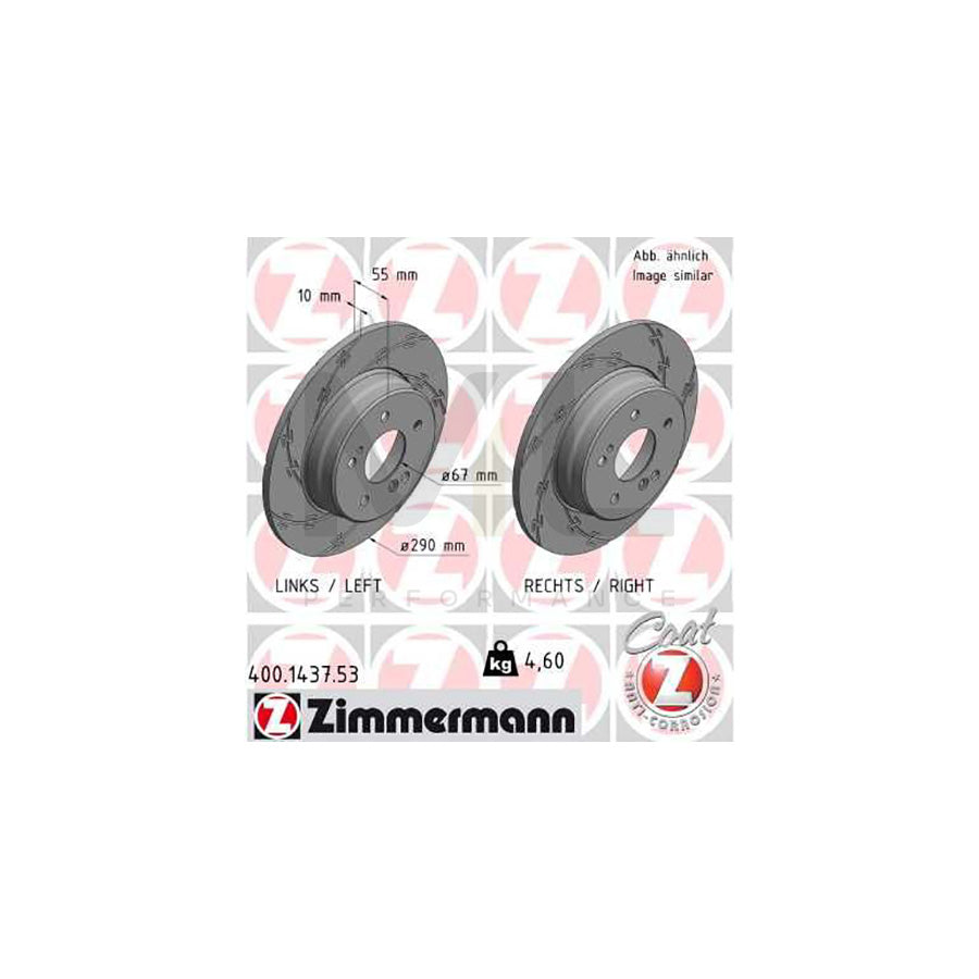ZIMMERMANN 400.1437.53 Brake Disc Slotted, Solid, Coated  - 1 piece