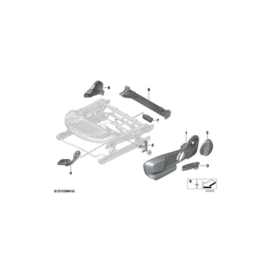 Genuine BMW 52107314234 F45 F46 F39 Lever, Seat Height Adjustment, Right (Inc. X2 18d, 118i & X2 18i)