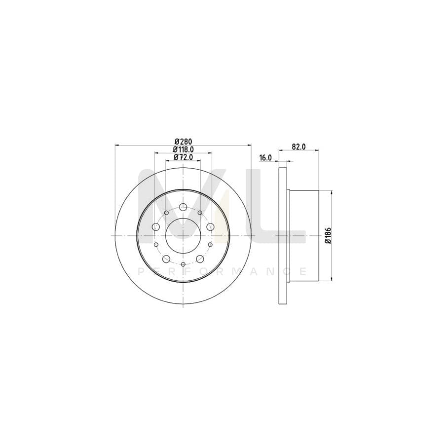 HELLA 8DD 355 113-711 Brake Disc Solid, without wheel hub, without wheel studs | ML Performance Car Parts