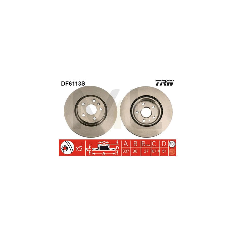 TRW DF6113S Brake Disc Vented, Painted  - 1 piece