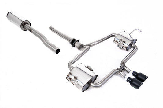 MillTek SSXM478 Mini R53 Cooper S Cat-Back Resonated with Cerakote Black 76mm Trims - EC-Approved